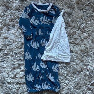 Kickee Pants Blue Sailboat Kids Convertible Nightgown with hat